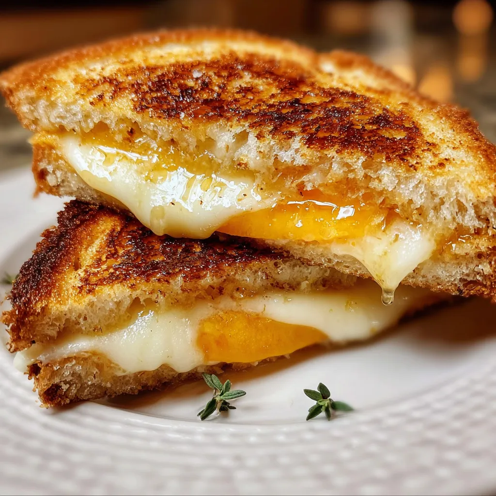Gourmet Honey Peach White Cheddar Grilled Cheese with Caramelized Sweetness